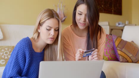 Zwei-Frauen,-Die-Online-Mit-Dem-Computer-Einkaufen