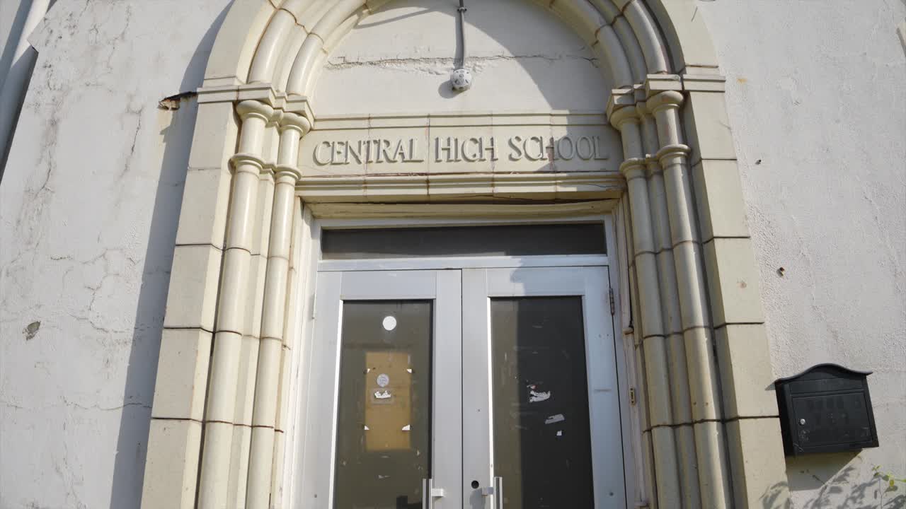 Establishing shot of Central High School - First school in Texas for Black people