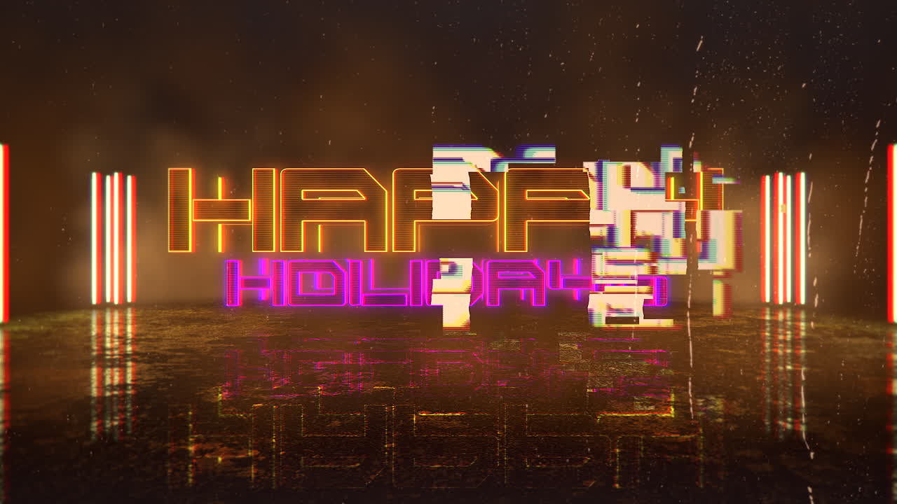 felices fiestas con luces de neón y lluvia en la calle en la ciudad cyberpunk