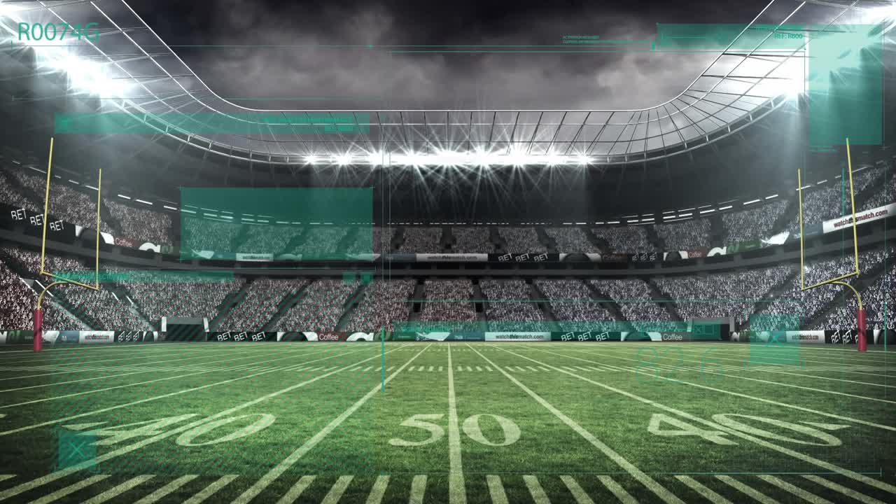 Animazione dell'elaborazione dati con cuori sopra lo stadio