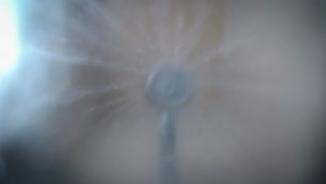 shower head turns on and water sprays directly onto the camera