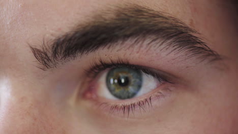 vision, focus and macro of eyes of man to test