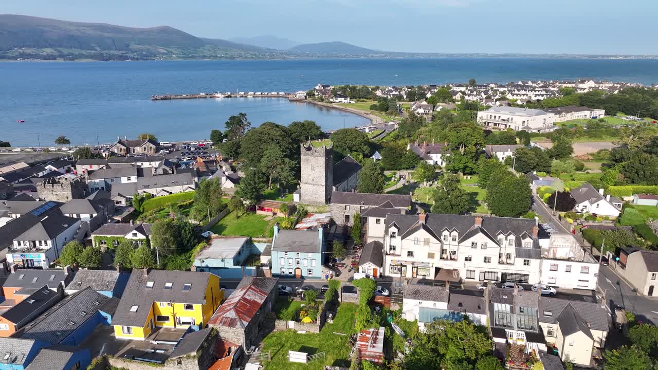 Amazing view of Carlingford and Heritage Centre building, old tower, main street. Ireland
