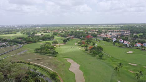 Aerial-flyback-view-over-golf-course-club-at-La-Romana-in-Dominican-Republic