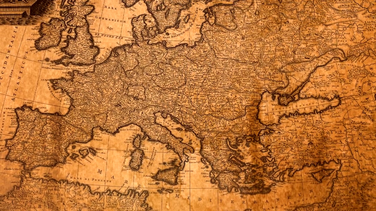 Carte antique classique du continent européen, illustration cartographique historique détaillée.