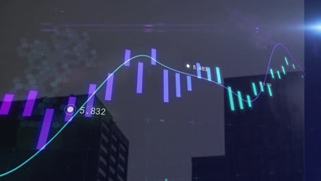 animación del procesamiento de datos financieros en edificios de oficinas modernos