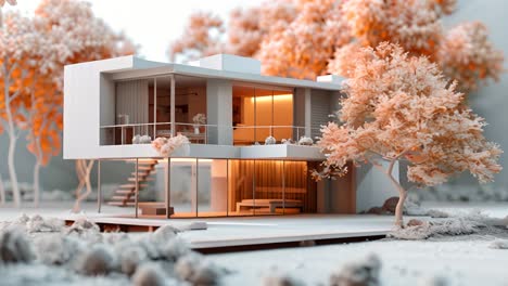 modern house model in a forest setting