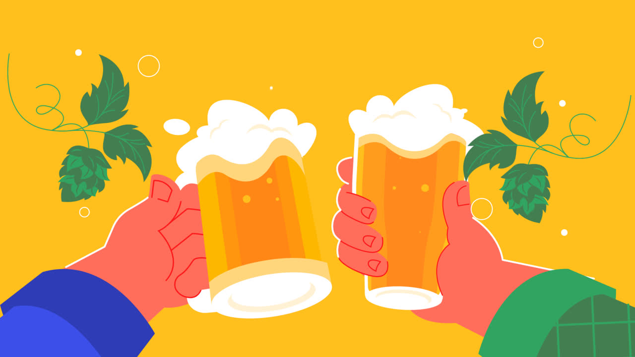 국제 맥주 의 날 축하 를 위한 평평 한 배경 의 애니메이션