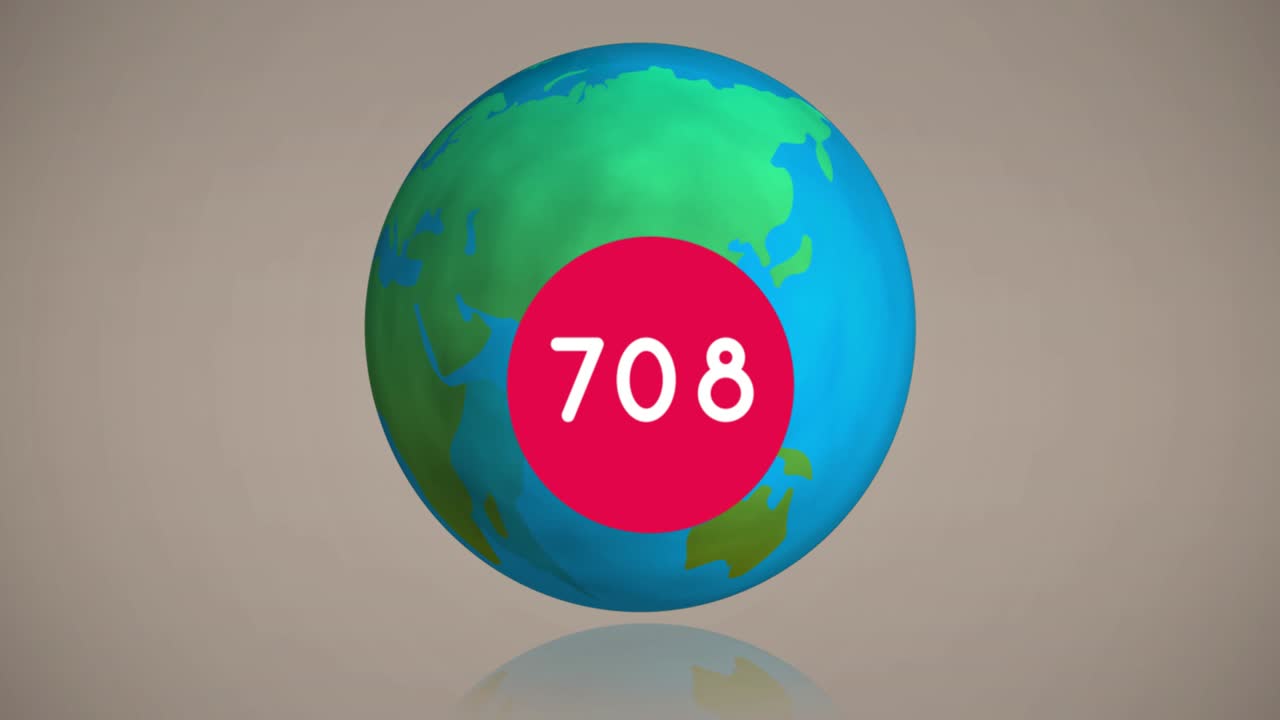 베이지색 배경에 지구상에서 성장하는 숫자의 애니메이션