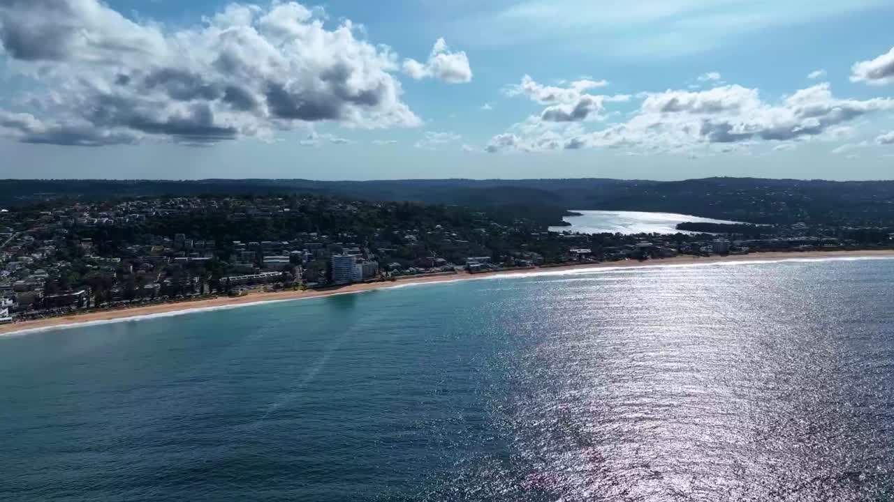 Sydney Northern Beaches coastline on a beautiful sunny day, aerial shot
