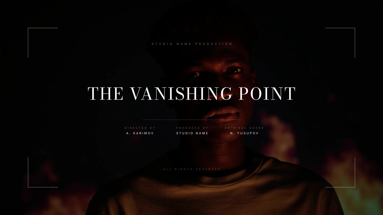 Young Man Standing in Front of Fire with Cinematic Title Overlay