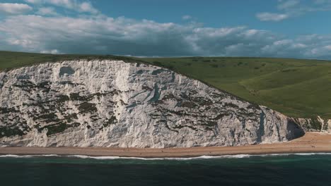 rightward dolly of dramatic dorset cliffs and lush green countryside