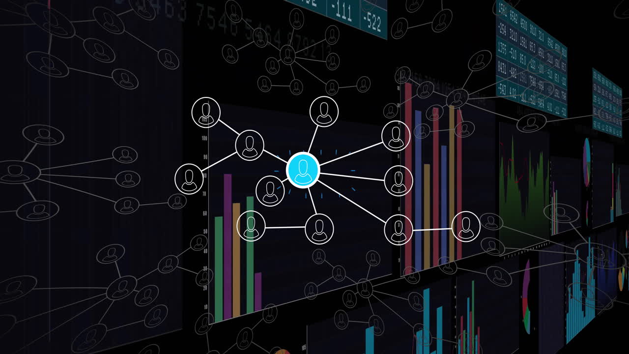 animación de la red de conexiones a través de gráficos de barras y gráficos de datos