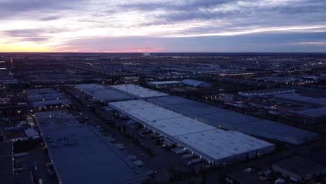 Aerial-view-of-Calgary-by-night,-just-before-the-sunrise