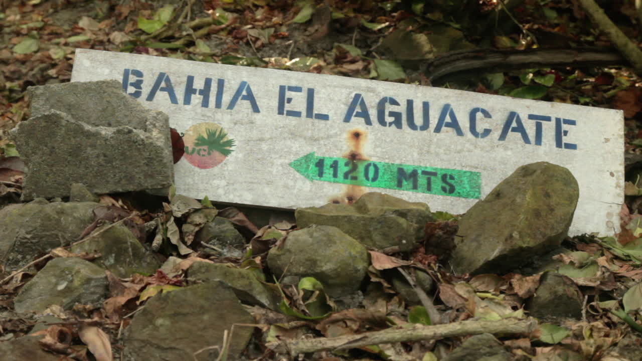 Wooden Sign showing the way to Avocado Bay at the Colombian Caribbean Coast near Capurganá - Chocó