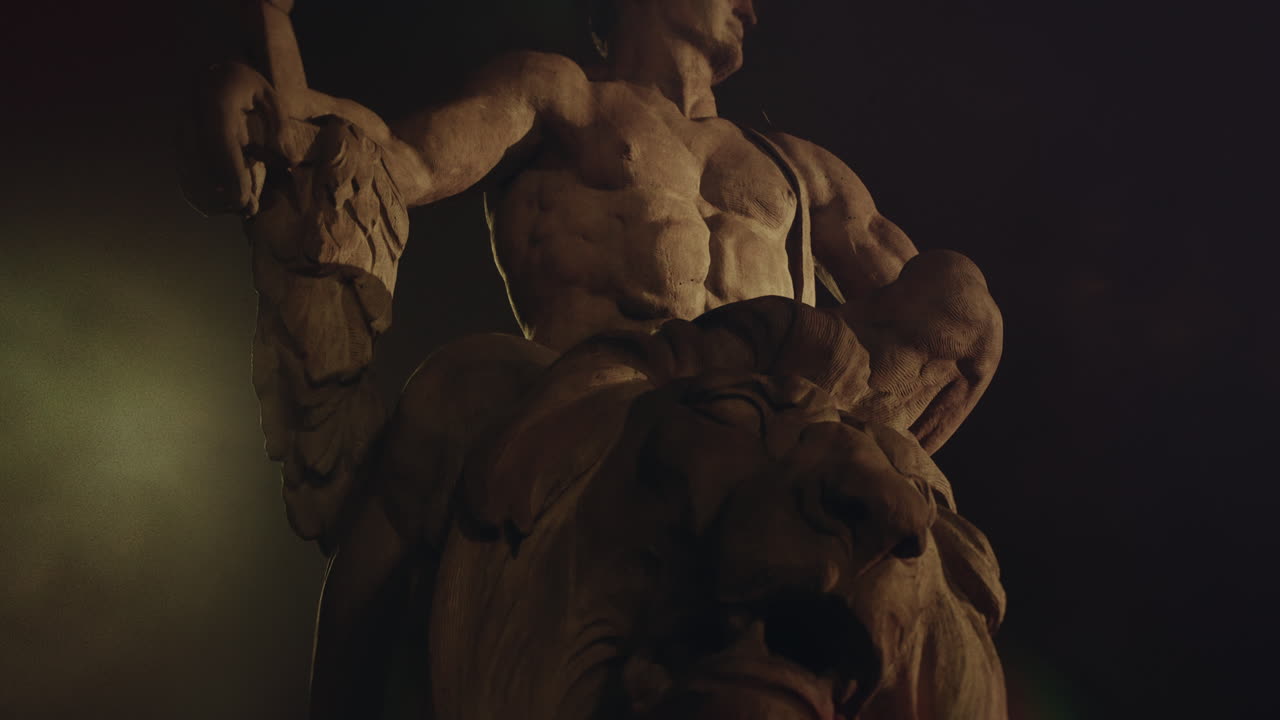 Epic, ancient stone statue at night