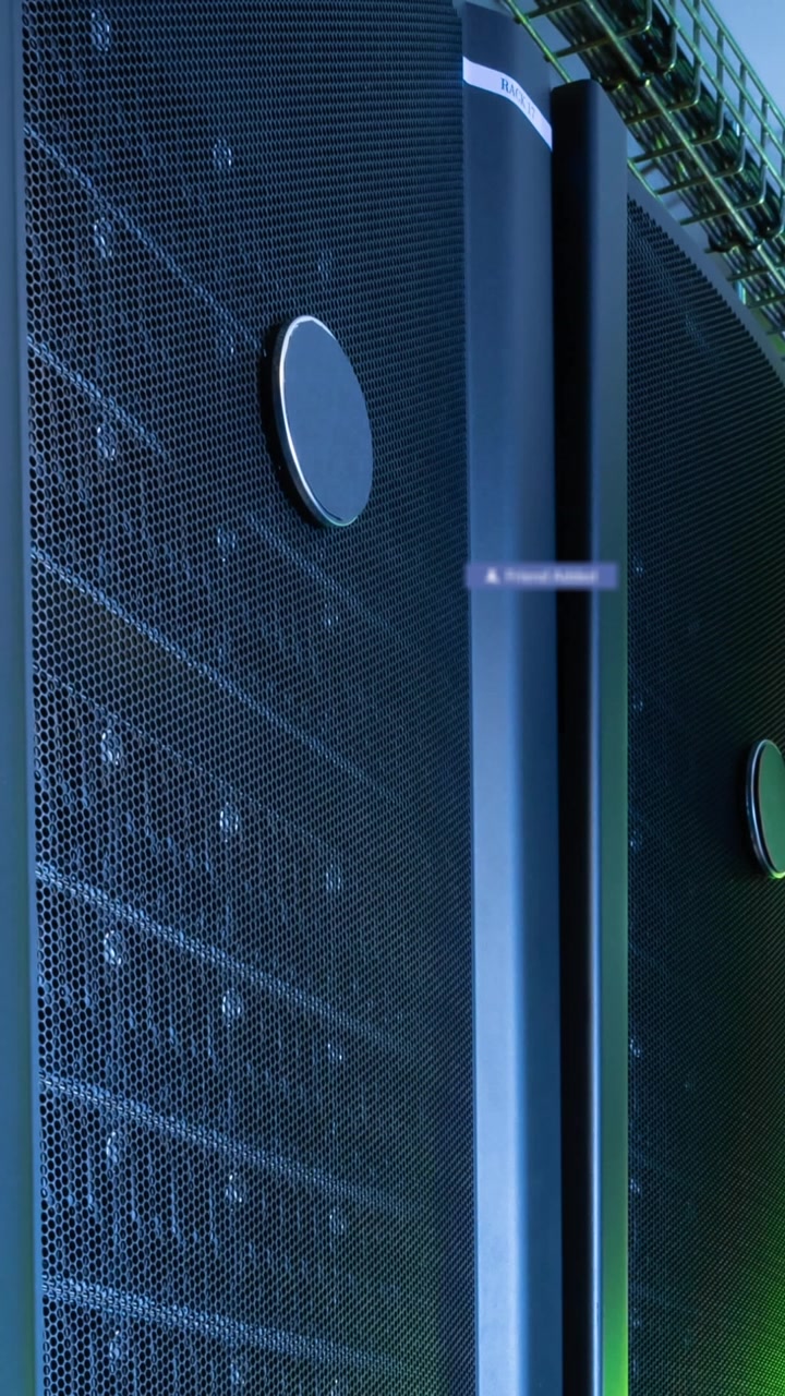 Animation of social media icons floating against computer server room