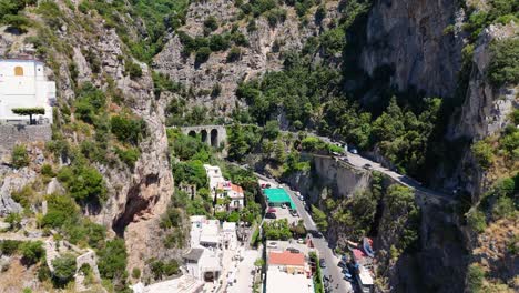 Overhead-Panorama-of-the-Stunning-Marina-Di-Praia-Beach,-Amalfi-Coast,-Italy,-Europe