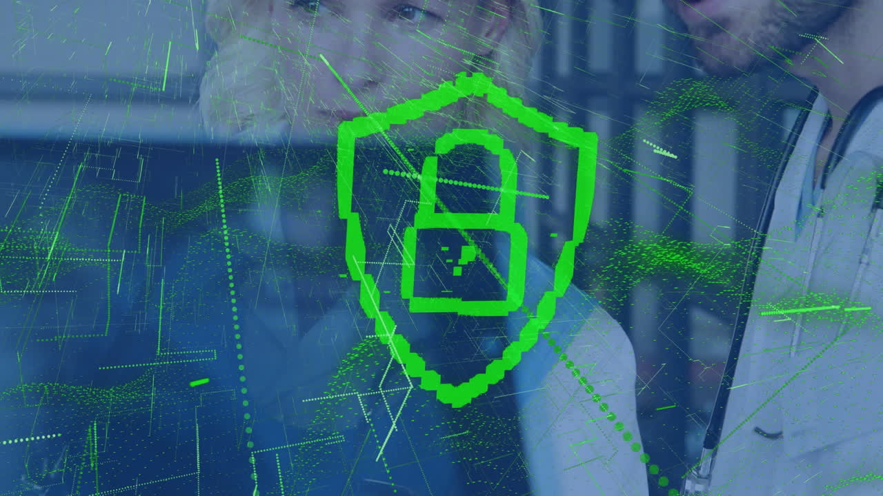 animación del icono del candado y procesamiento de datos en diversos médicos