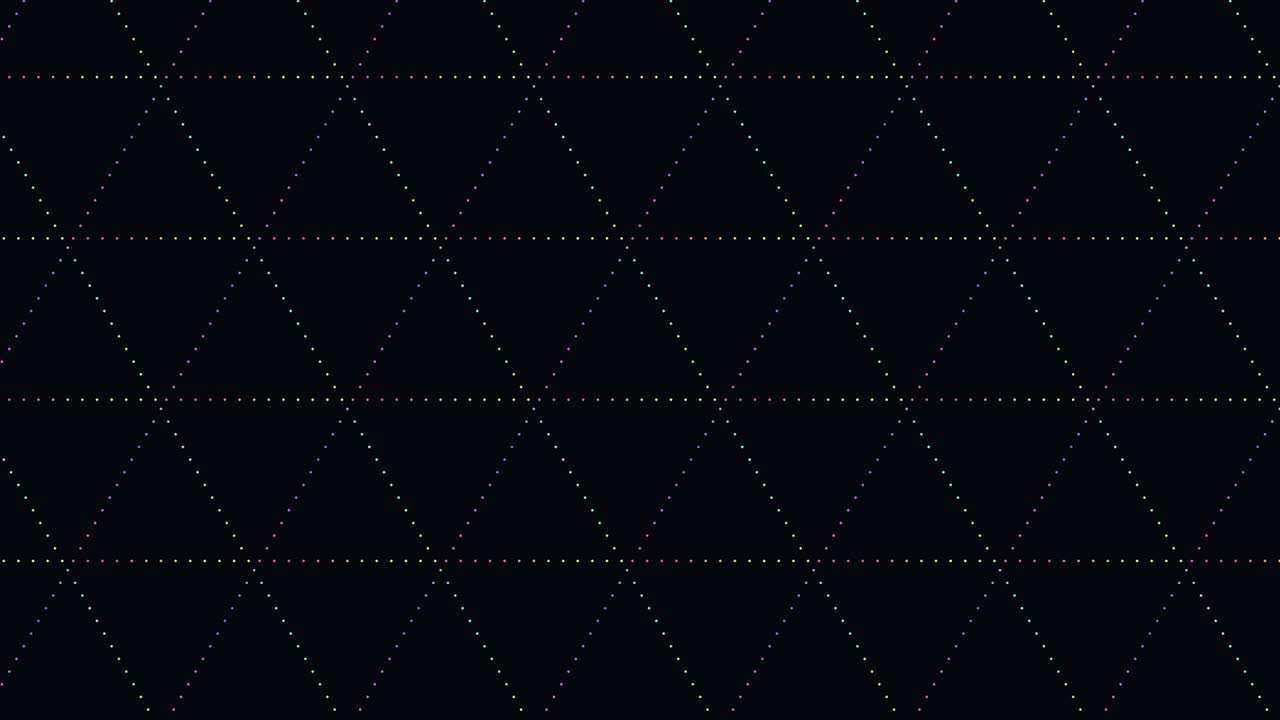Digital neon triangles pattern in rows with neon dots on dark gradient