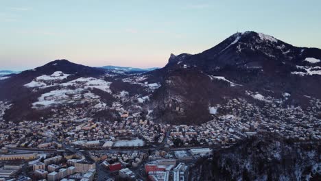 stunning winter wonderland city landscape in salzburg, austria, aerial view