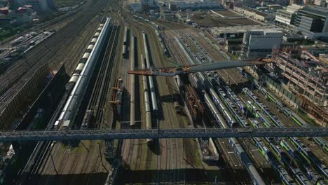 Trains-stopped-on-railroad-tracks-of-Paris-Saint-Denis-train-station-in-France