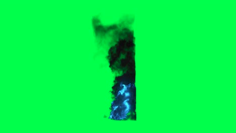 burning letter i on green screen