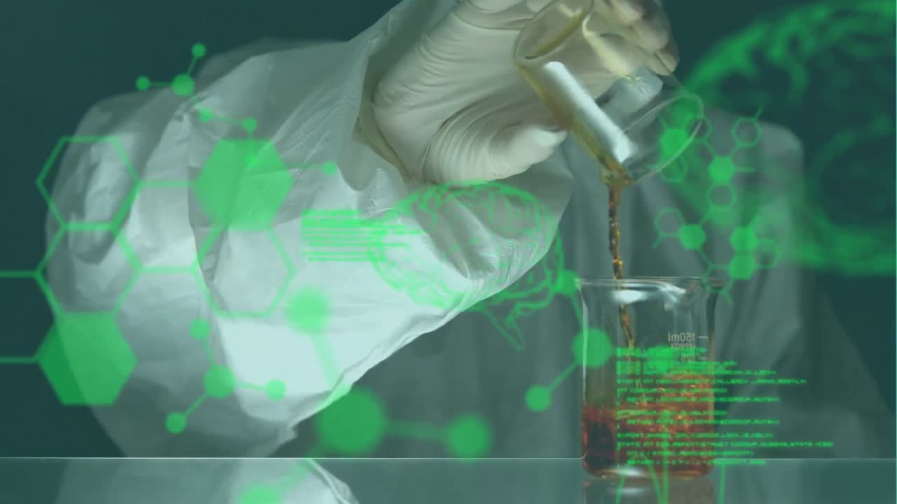 animación del procesamiento de datos médicos en la sección media del científico que trabaja en el laboratorio