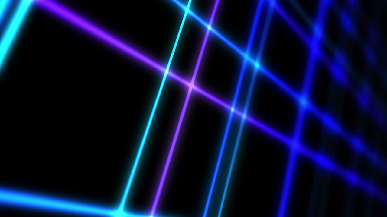tecnología brillante de líneas de neón azul. concepto de negocio. representación 3d de cuadrados giratorios que se cruzan en fondo negro. animación de bucle.