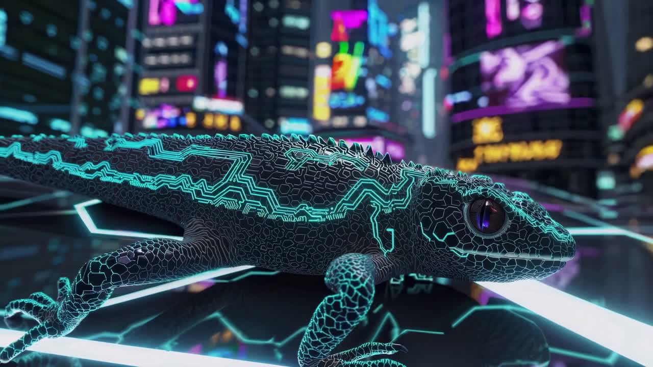 Cyberpunk Lizard in Neon City