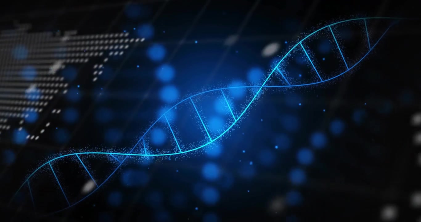 Filamento a elica blu che emerge da destra e ondeggia, ruotando su una mappa, codice che mostra il flusso di dati.