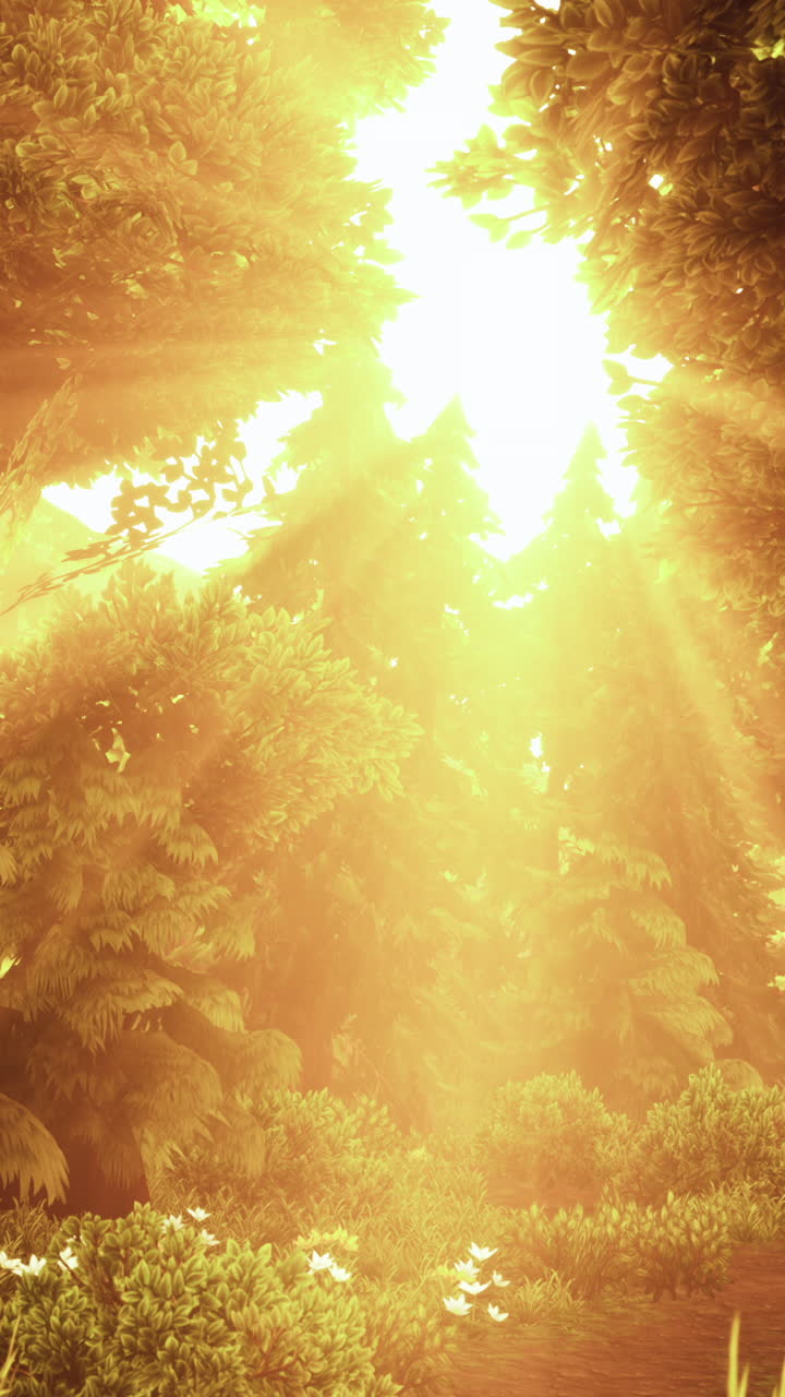 солнечный свет проходит через лес