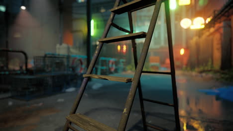 rusty ladder in an urban alleyway