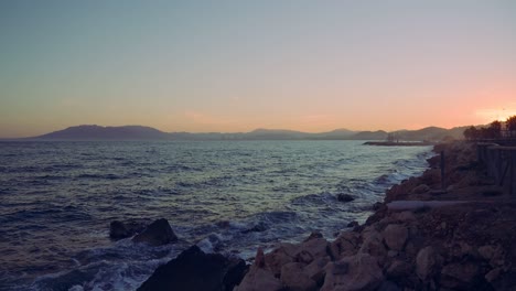 Ocean-waves-in-slow-motion-at-the-coastline-of-Málaga,-south-of-Spain