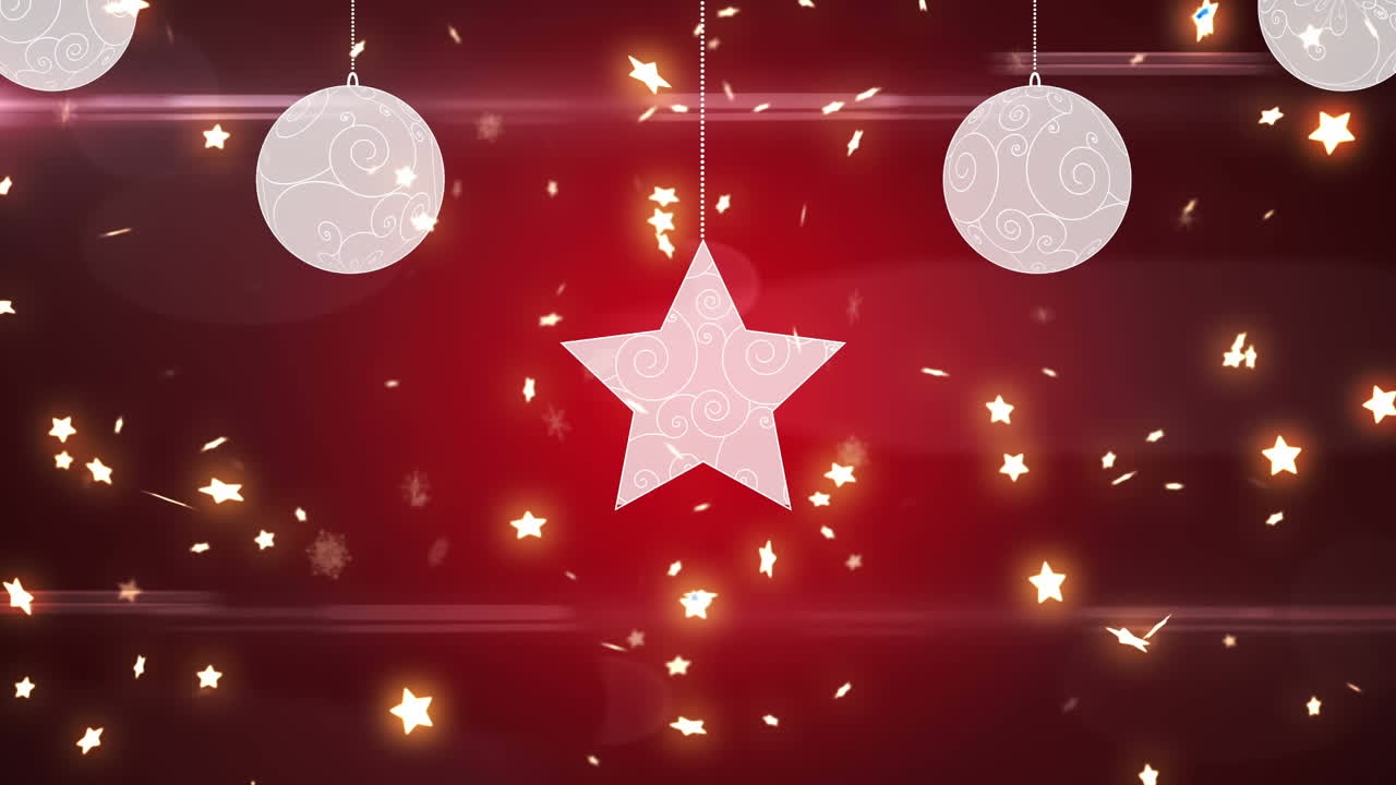 은 배경 위에 떨어지는 크리스마스 부블과 별의 애니메이션