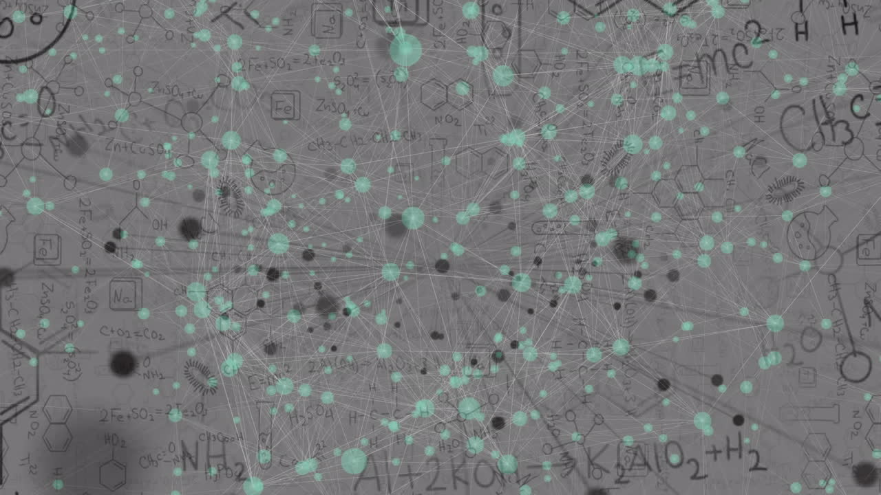 회색 배경에 연결 네트워크와 수학 방정식의 애니메이션