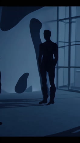 silhouette figures in abstract setting