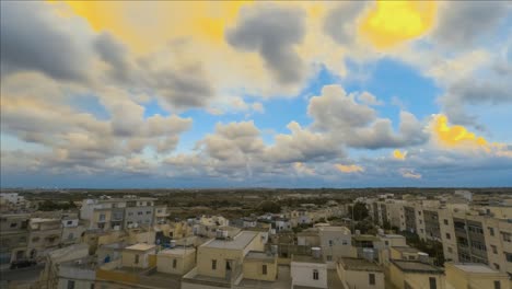 Panoramic-view-over-Siggiewi-with-beautiful-sky-and-clouds,-Malta,-time-lapse