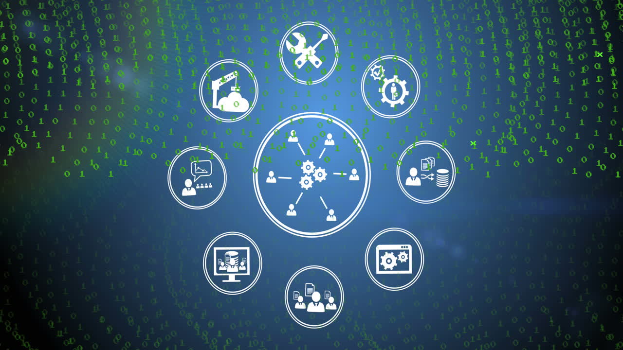 animación de iconos sobre fondo marino con letras verdes