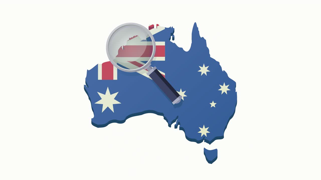 백색 배경에 발이 있는 오스트레일리아의 지도에서 창을 이용한 루프 검색 (평평한 디자인)