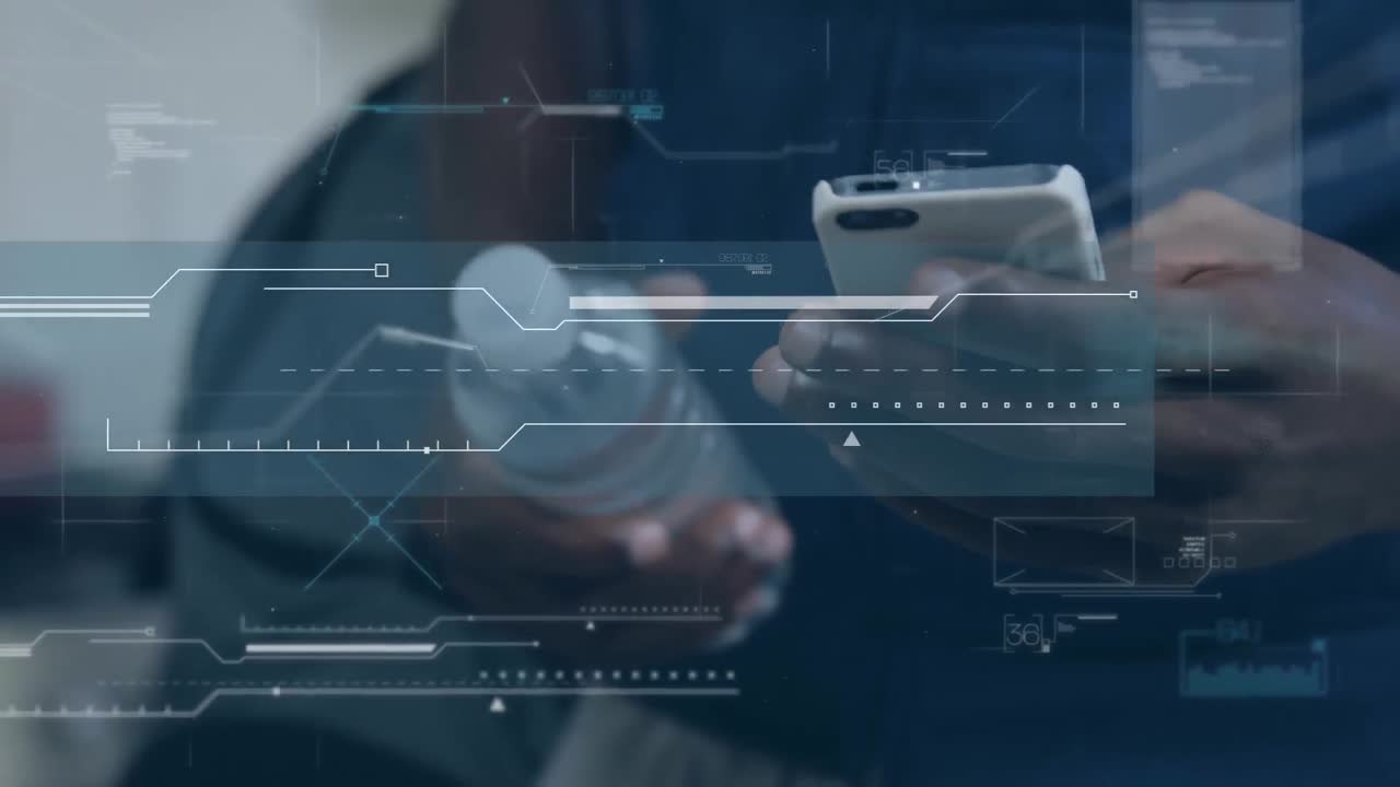 스마트폰을 사용하는 사람 위에 있는 지구의 애니메이션