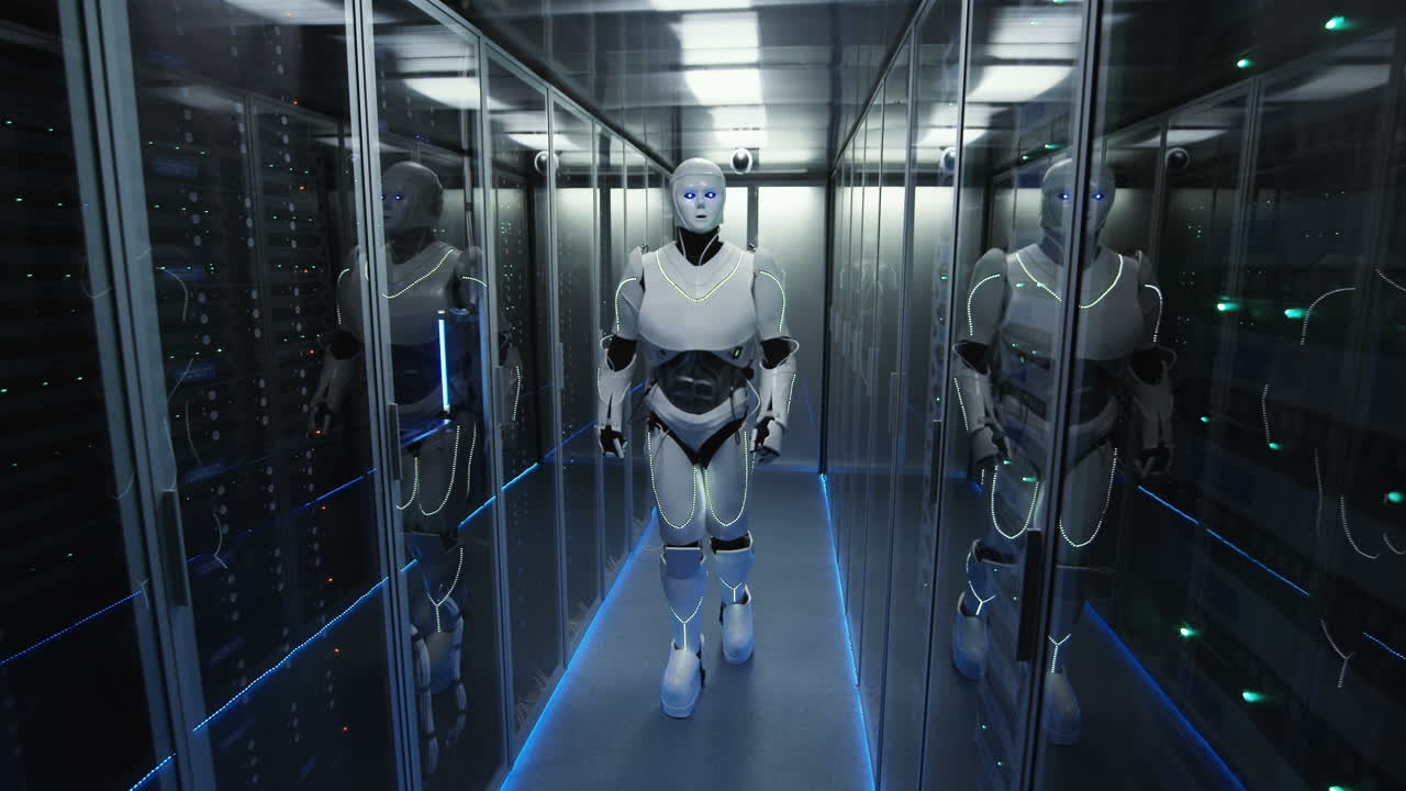 robot en una sala de servidores