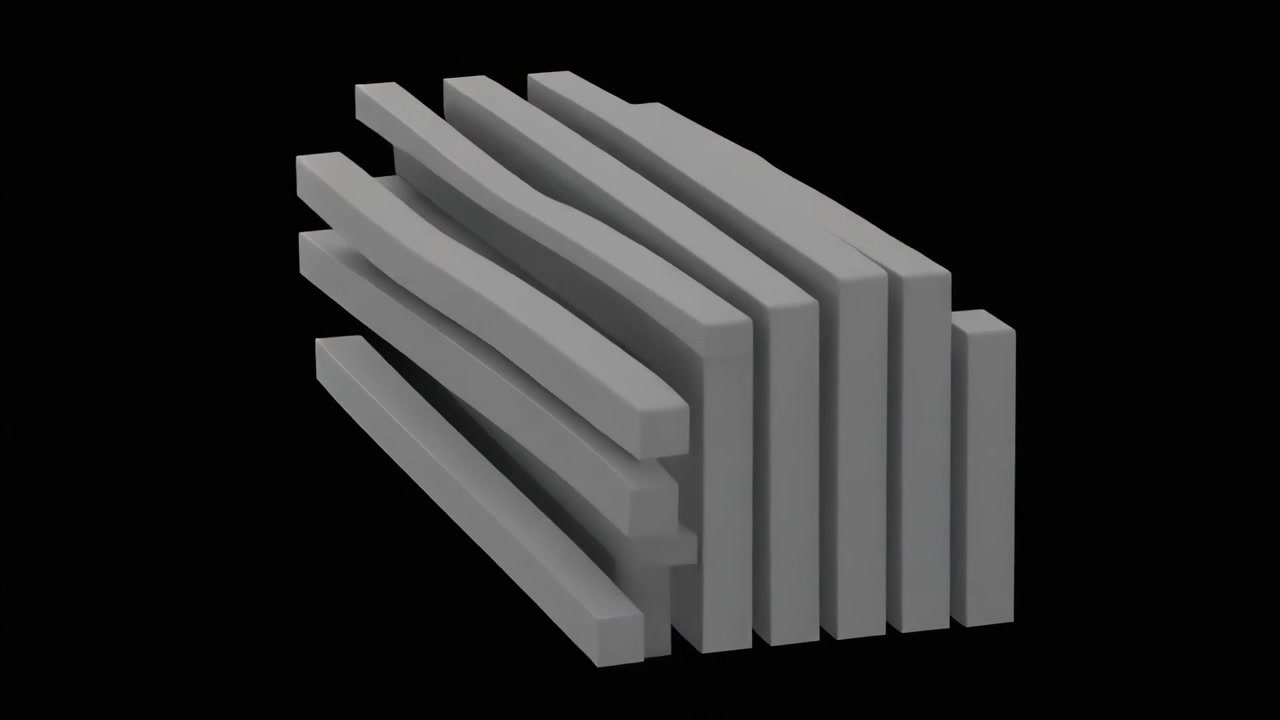 Abstract 3D Animation of Morphing Grey Rectangular Bars