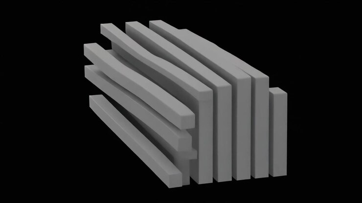 Abstract 3D Animation of Morphing Grey Rectangular Bars