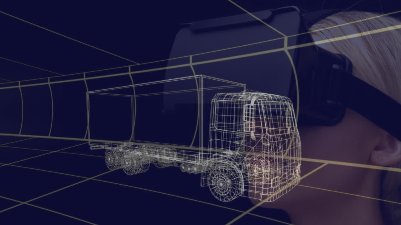 vr 헤드 ⁇ 을 착용한 여성에 대한 3d 자동차 그림의 애니메이션