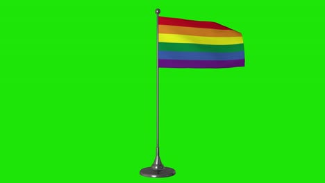 lgbt small flag fluttering on a flagpole. green screen background, 4k