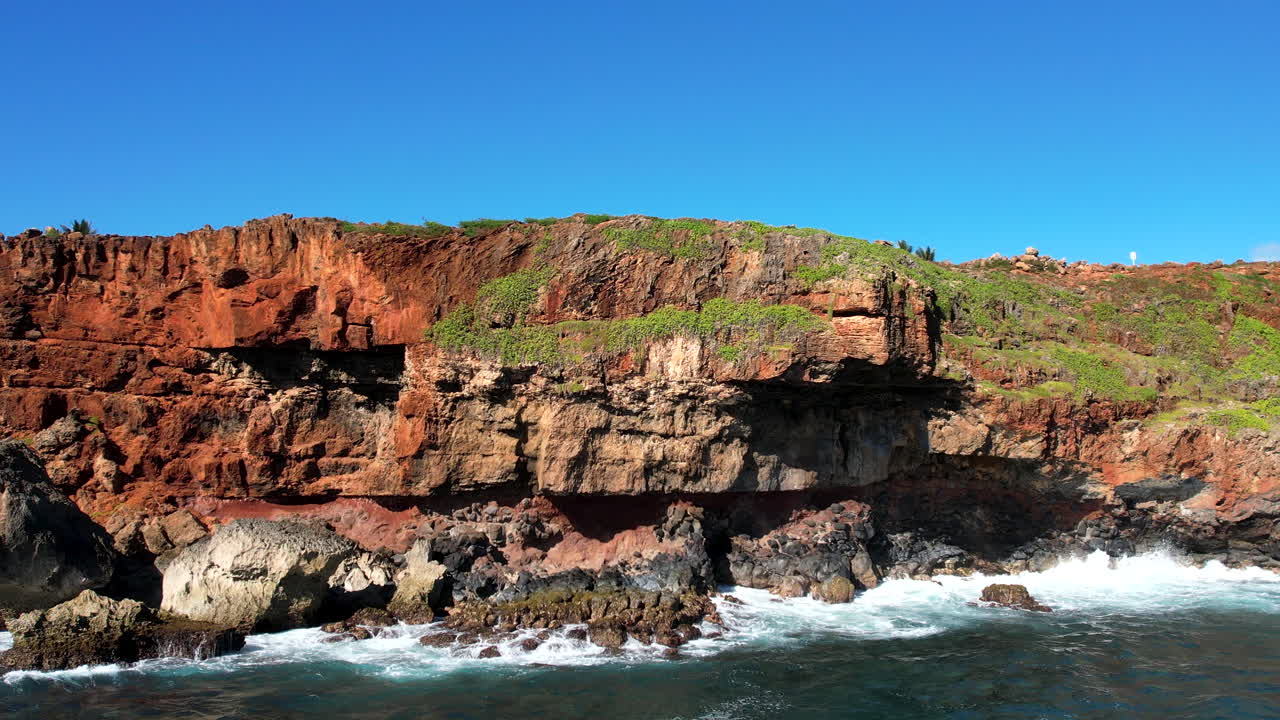 Dramatic Red Cliffs and Ocean Waves