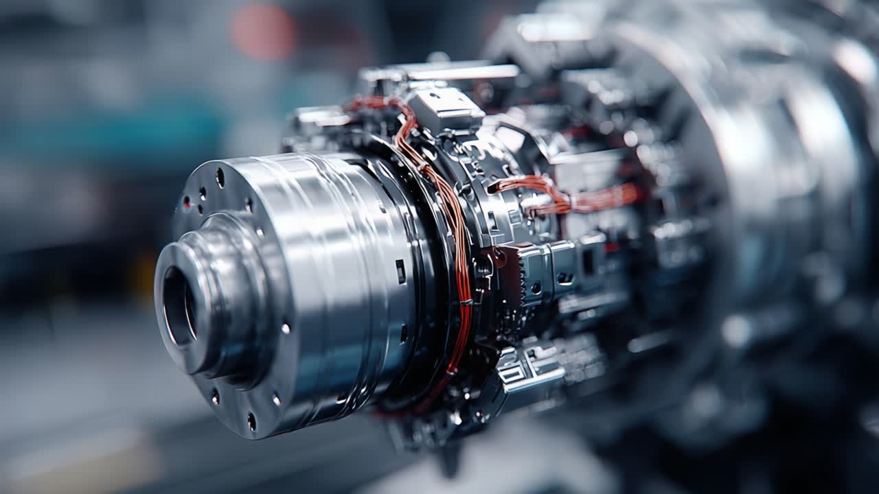 Exquisite Close-Up of a Modern Aerospace Engine Component Showcasing Advanced Engineering, Precision Manufacturing, and High-Quality Materials in Motion