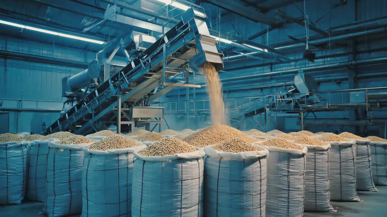 Soybean Processing and Packaging in Factory