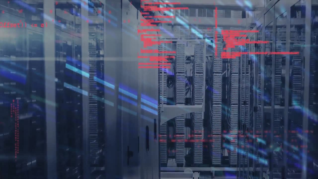 animación del procesamiento de datos a través de servidores informáticos